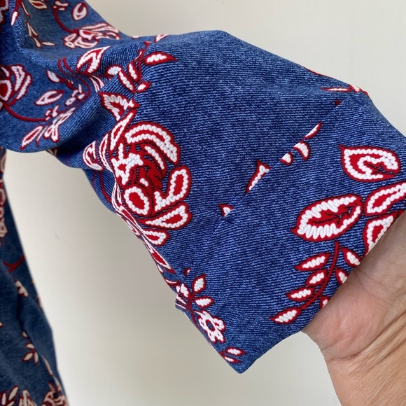 Blue Women's Top with Red and white florals by Papermoon size XL - Picture 4 of 4